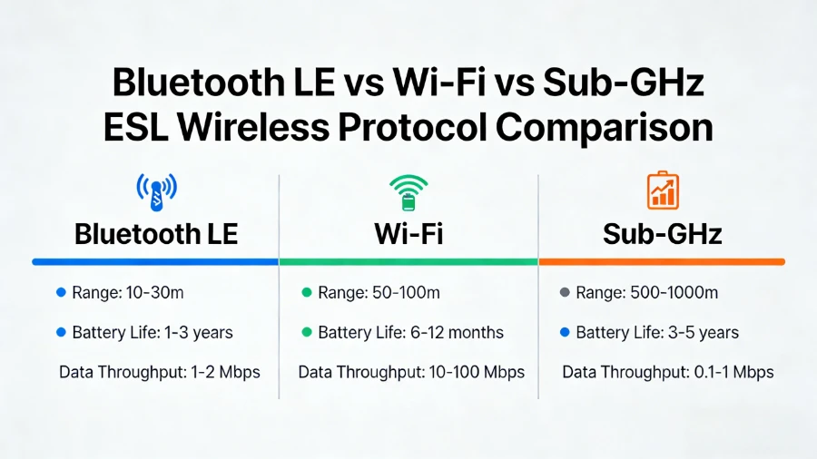 Bluetooth vs Wi-Fi vs Sub-GHz етикета на електронска полица